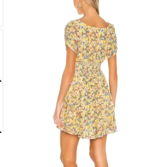 FREE PEOPLE NWT Forget Me Not V Neck Floral Lined Ruched Sleeve Mini Dress 0 - Picture 2 of 12
